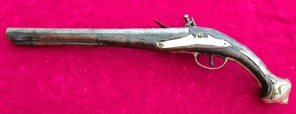 A Scarce Balkan or Turkish Flintlock pistol with embossed brass mounts. C. 1800-1830. Ref 3226